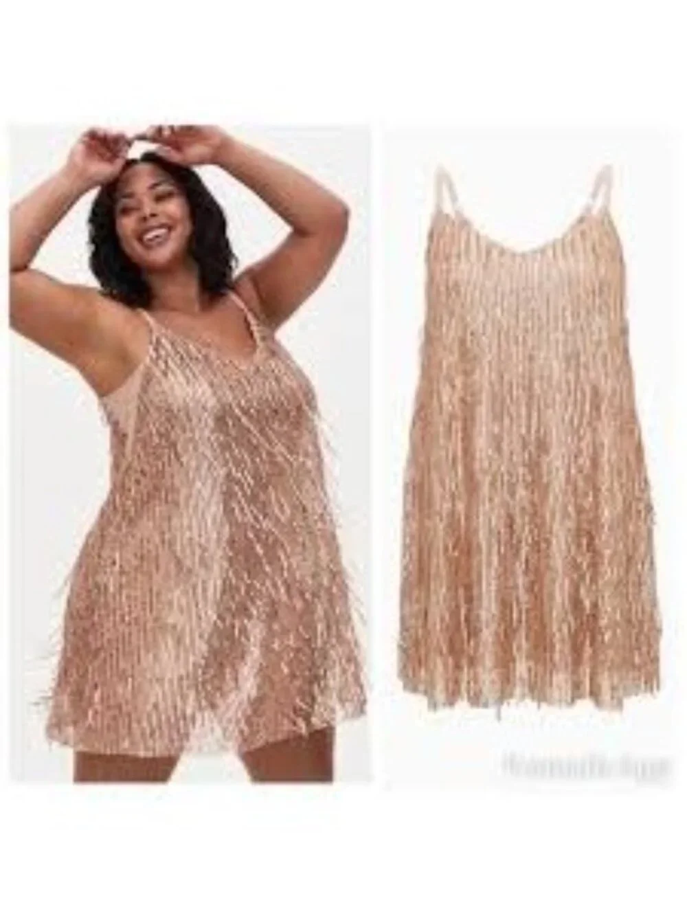 Torrid Dress Womens 3X Gold Sequin Fringe Mini Dress Sleeveless Party Cocktail P - Picture 12 of 12